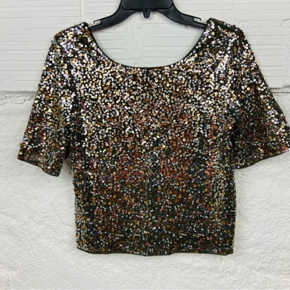 EXPRESS sequin sparkly brown 3/4 sleeve blouse size XS